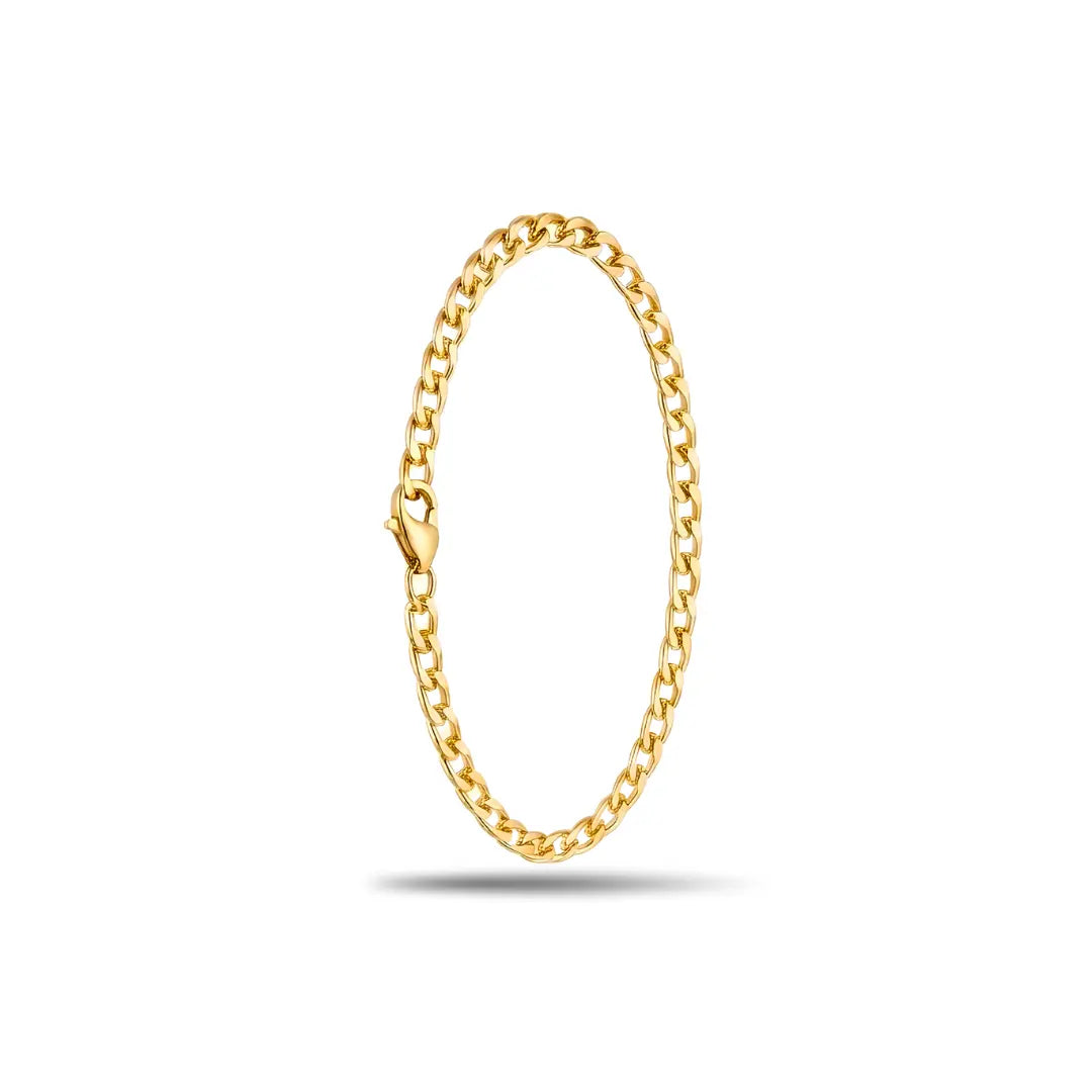 Cuban Link Chain Bracelet – 20cm 4mm Classic Curb Chain Bracelet in 18K Gold Filled & Polished Silver for Men & Women